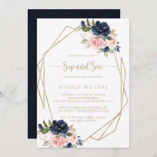 Floral Gold Geometric Sip and See Invitation