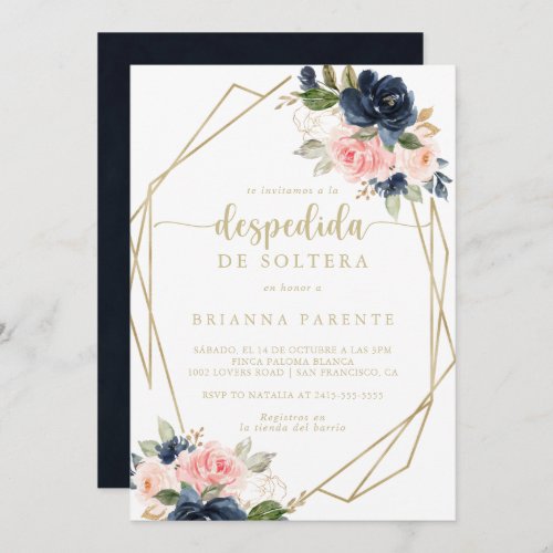 Floral Gold Geometric Spanish Bridal Shower  Invitation