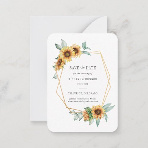 Floral Gold Geometric Sunflower Save The Date Note Card