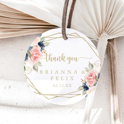 Floral Gold Geometric Thank You Wedding Favor  Classic Round Sticker