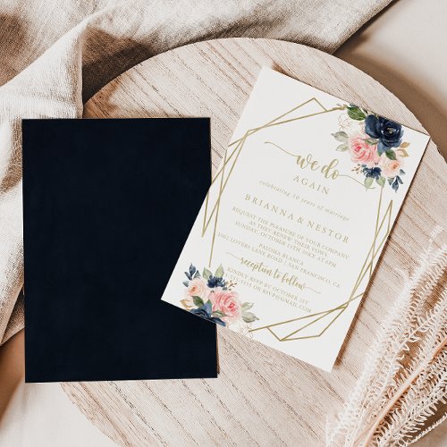 Floral Gold Geometric We Do Again Vow Renewal  Invitation