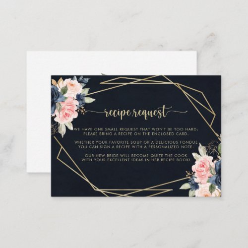 Floral Gold Geometric Wedding Recipe Request   Enclosure Card