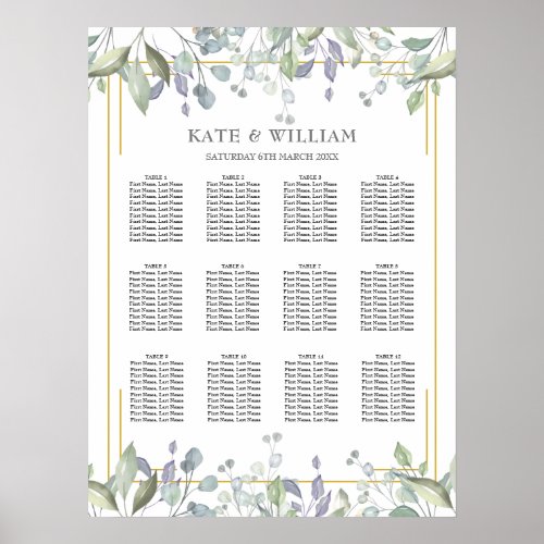 Floral Gold Geometric Wedding Seating Chart