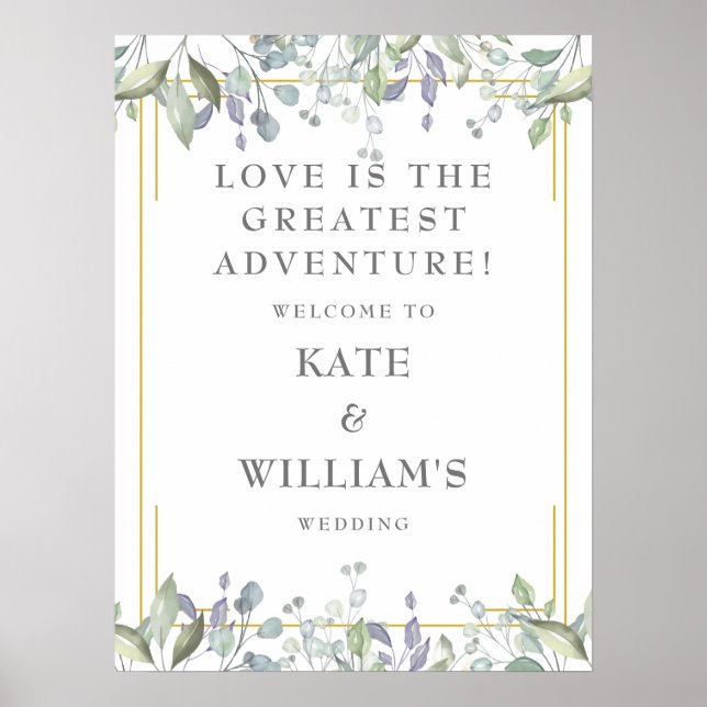 Floral Gold Geometric Wedding Welcome Sign (Front)