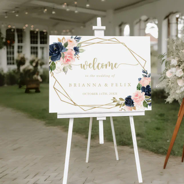 Floral Gold Geometric Wedding Welcome Sign | Zazzle