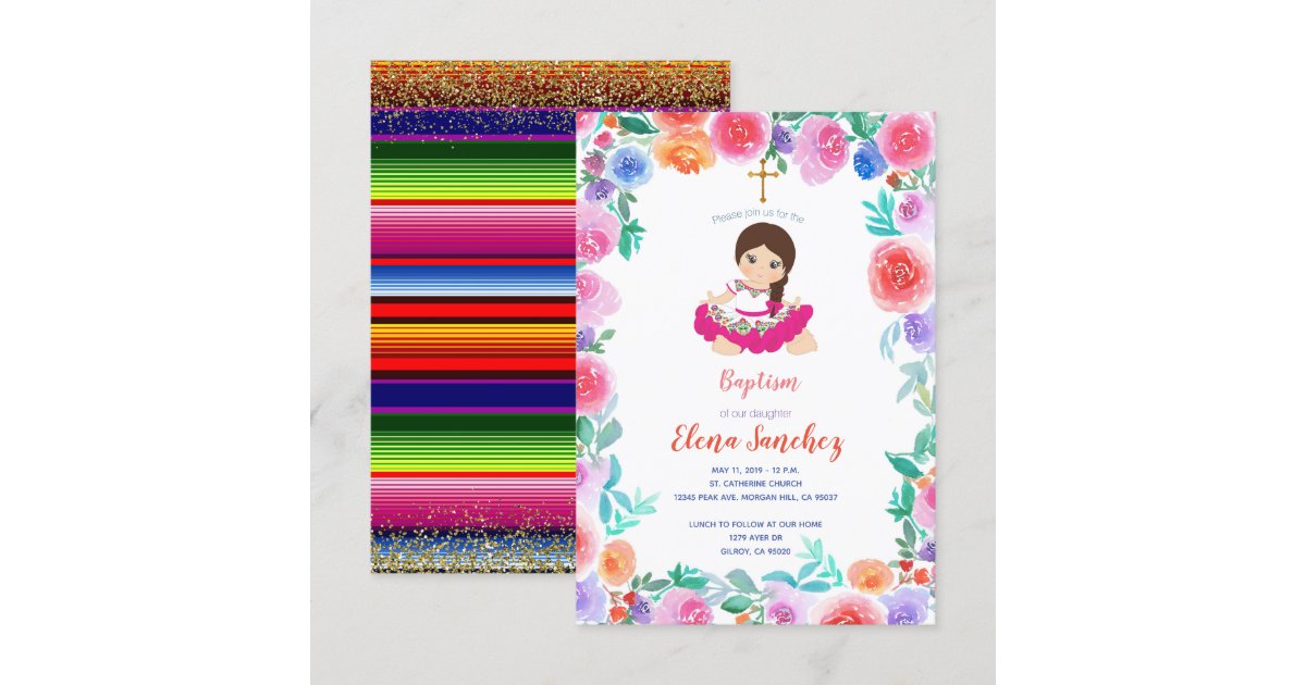 Floral Gold Girl Baptism Christening Mexican Invitation Zazzle