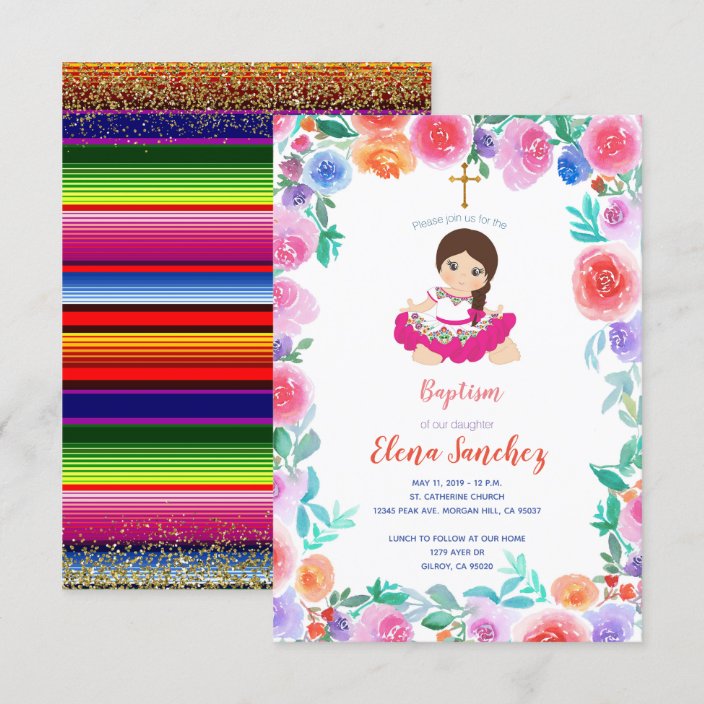 Floral Gold Girl Baptism Christening Mexican Invitation Zazzle