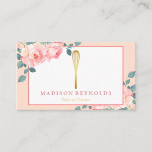 Floral Gold Glitter Bakery Chef Whisk Logo Busines Business Card
