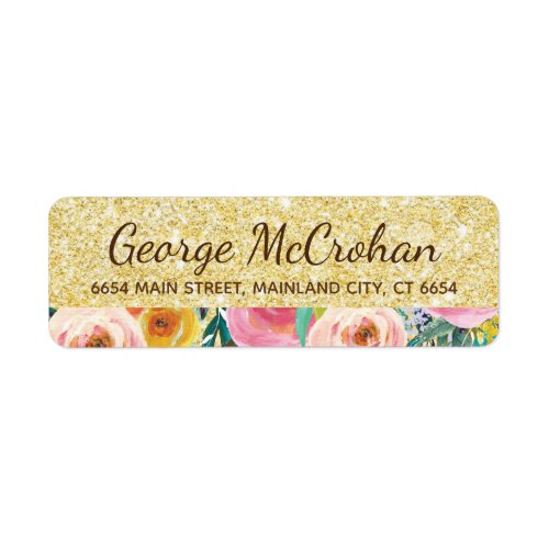 Floral Gold Glitter Foil Return Address Label