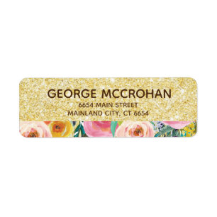 Floral Gold Glitter Foil Return Address Label
