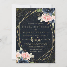 Floral Gold Glitter Geometric Spanish Wedding Invitation | Zazzle