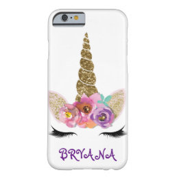 Floral Gold Glitter Sparkle Unicorn Horn Girls Barely There iPhone 6 Case