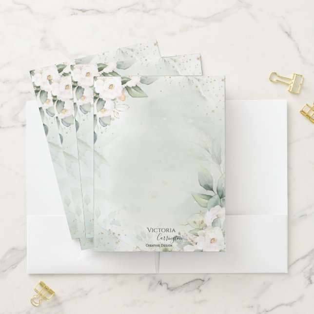 Floral Gold Green Professional Business Pocket Folder (In Situ)