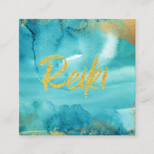 *~* Floral Gold Healer Aqua Reiki Energy Square Business Card