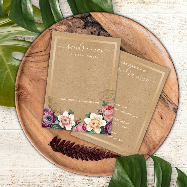 Floral Gold Kraft Paper Jewelry Display Card (Creator Uploaded)
