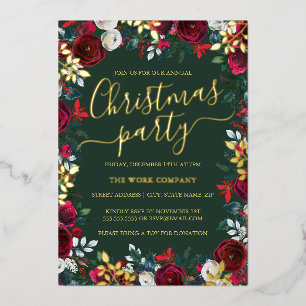 Floral Gold Leaf Corporate Christmas Party Foil Invitation