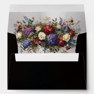 Floral & Gold Leaves Border - Black Envelope
