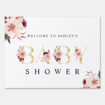Floral Gold Letter Elegant Baby Shower Sign | Zazzle