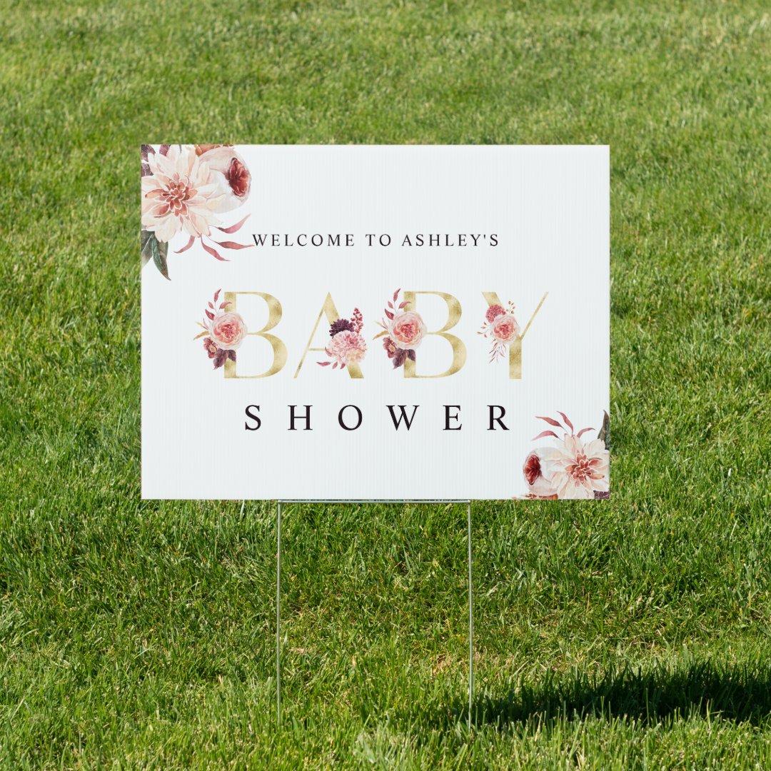 Floral Gold Letter Elegant Baby Shower Sign | Zazzle