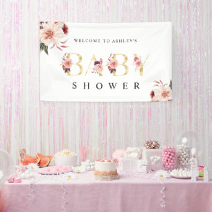 Floral Gold Letter Elegant Girl Baby Shower Banner