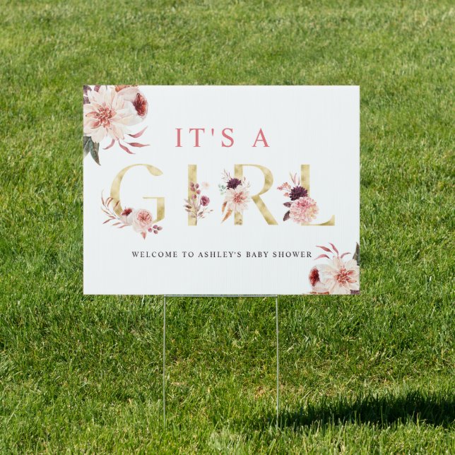 Floral Gold Letter Elegant Girl Baby Shower Sign (Insitu)