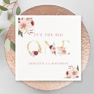 Floral Gold Letter Elegant Girl First Birthday  Napkins