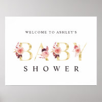 Floral Gold Letter Watercolor Baby Shower Sign