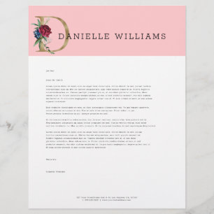 Floral gold lettering monogram letterhead