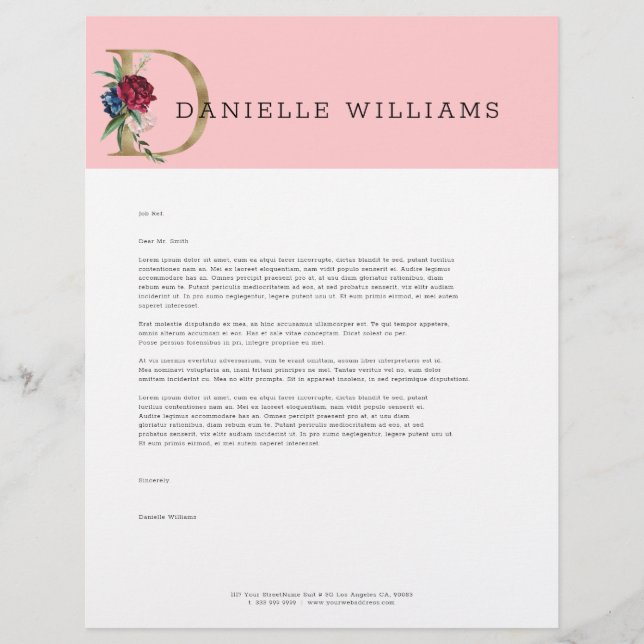 Floral gold lettering monogram letterhead (Front)