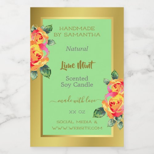 Floral Gold Light Green Product Labels Beauty 