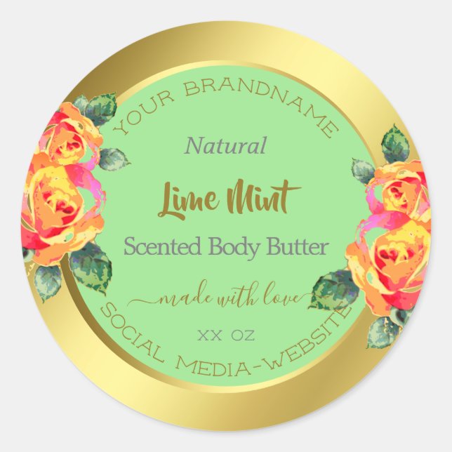Floral Gold Light Green Product Packaging Labels (Front)