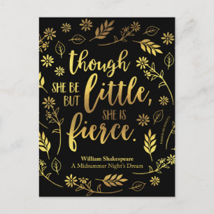 Floral Gold Little But Fierce William Shakespeare Postcard