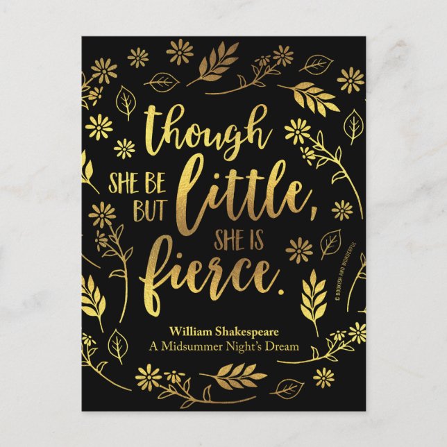 Floral Gold Little But Fierce William Shakespeare Postcard (Front)