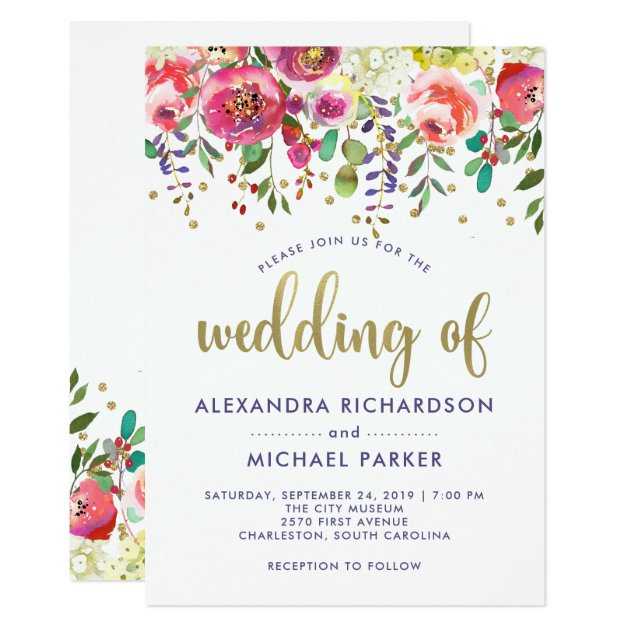 Floral Gold | Modern Watercolor Wedding Invitation