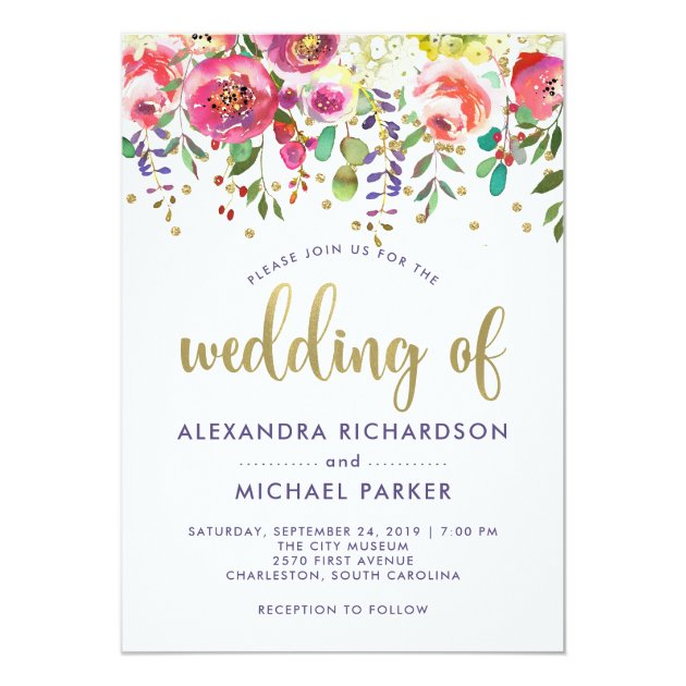 Floral Gold | Modern Watercolor Wedding Invitation