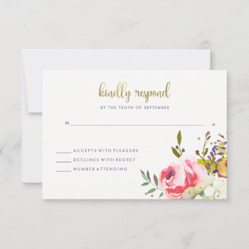 Floral Gold  Modern Watercolor Wedding Response