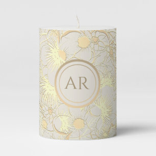 Floral Gold Monogram Wedding Pillar Candle
