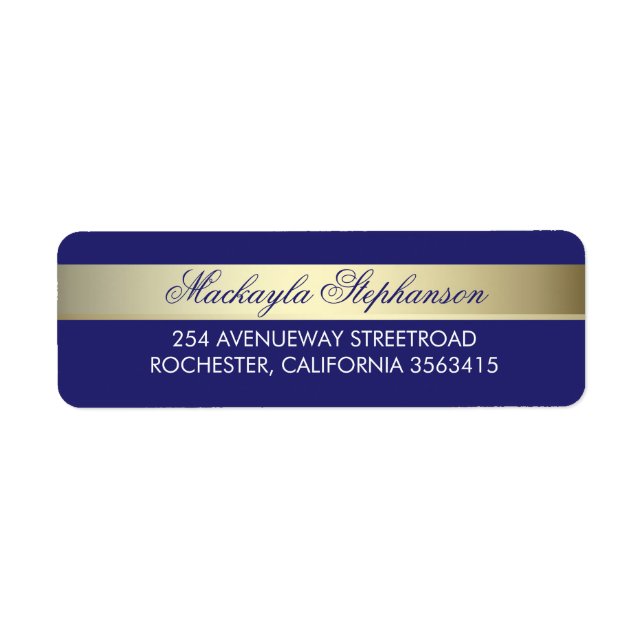 Floral Gold Navy and White Stripes Wedding Label (Front)
