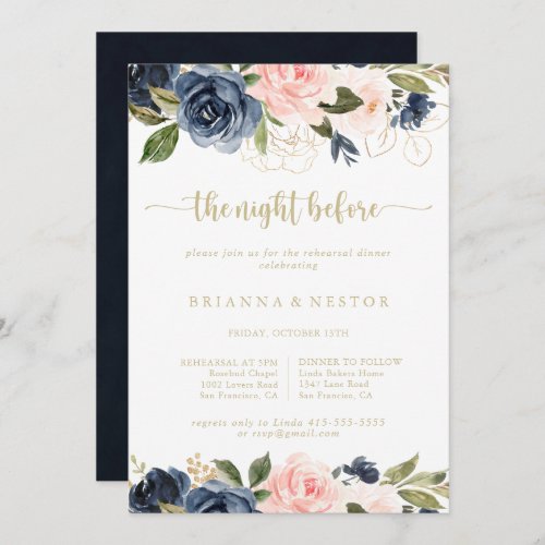 Floral Gold Night Before Rehearsal Dinner  Invitation