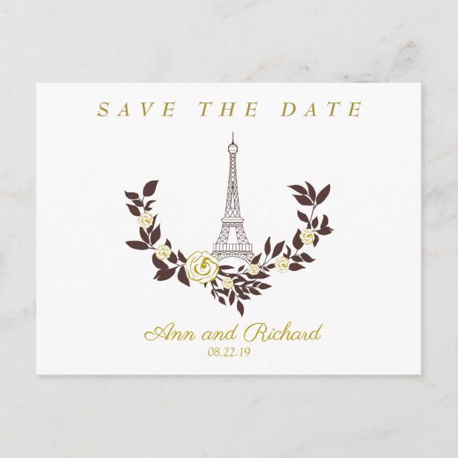 Floral Gold Parisian Wedding Design Announcement Postcard (Front)