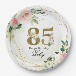 Floral & Gold Personalized 85th Custom Paper Plates