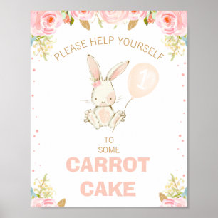 Floral Gold Pink Bunny Pink Balloon 1st Birthday Poster