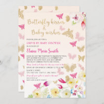 Floral Gold Pink Butterflies Drive By Baby Shower  Invitation