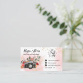 Floral gold pink Photography  photo logo qr code Business Card (Standing Front)