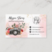 Floral gold pink Photography  photo logo qr code Business Card (Front)