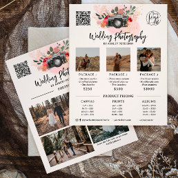Floral gold pink Photography photo logo qr code Flyer