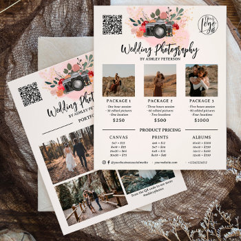 Floral Gold Pink Photography Photo Logo Qr Code Flyer by girly_trend at Zazzle