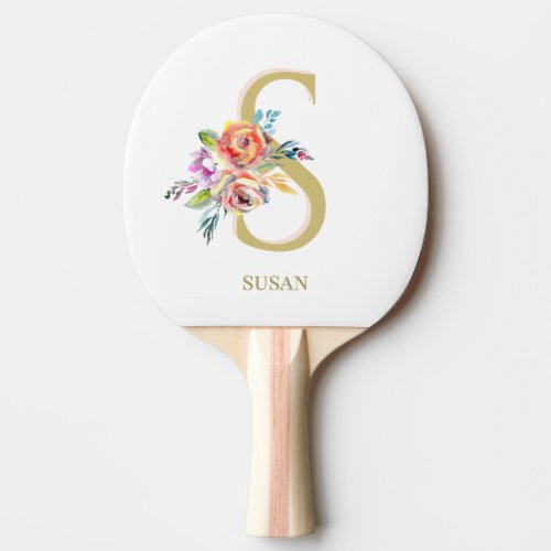  Floral Gold Pink White Personalize  Ping Pong Paddle