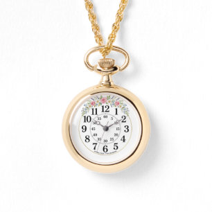 Floral Gold Pocket Necklace Watch