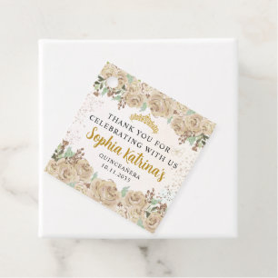 Floral Gold Princess Quinceanera Birthday Favor Favor Tags
